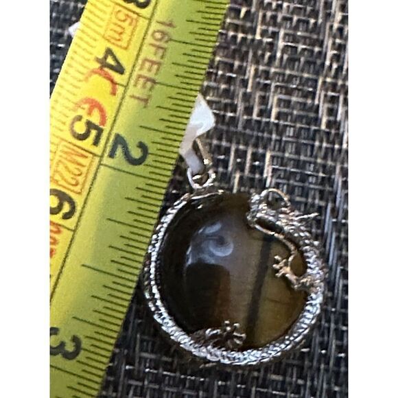 Tigers Eye Dragon Sphere Pendant In Stainless Steel Large 25 Cttw - Picture 4 of 4